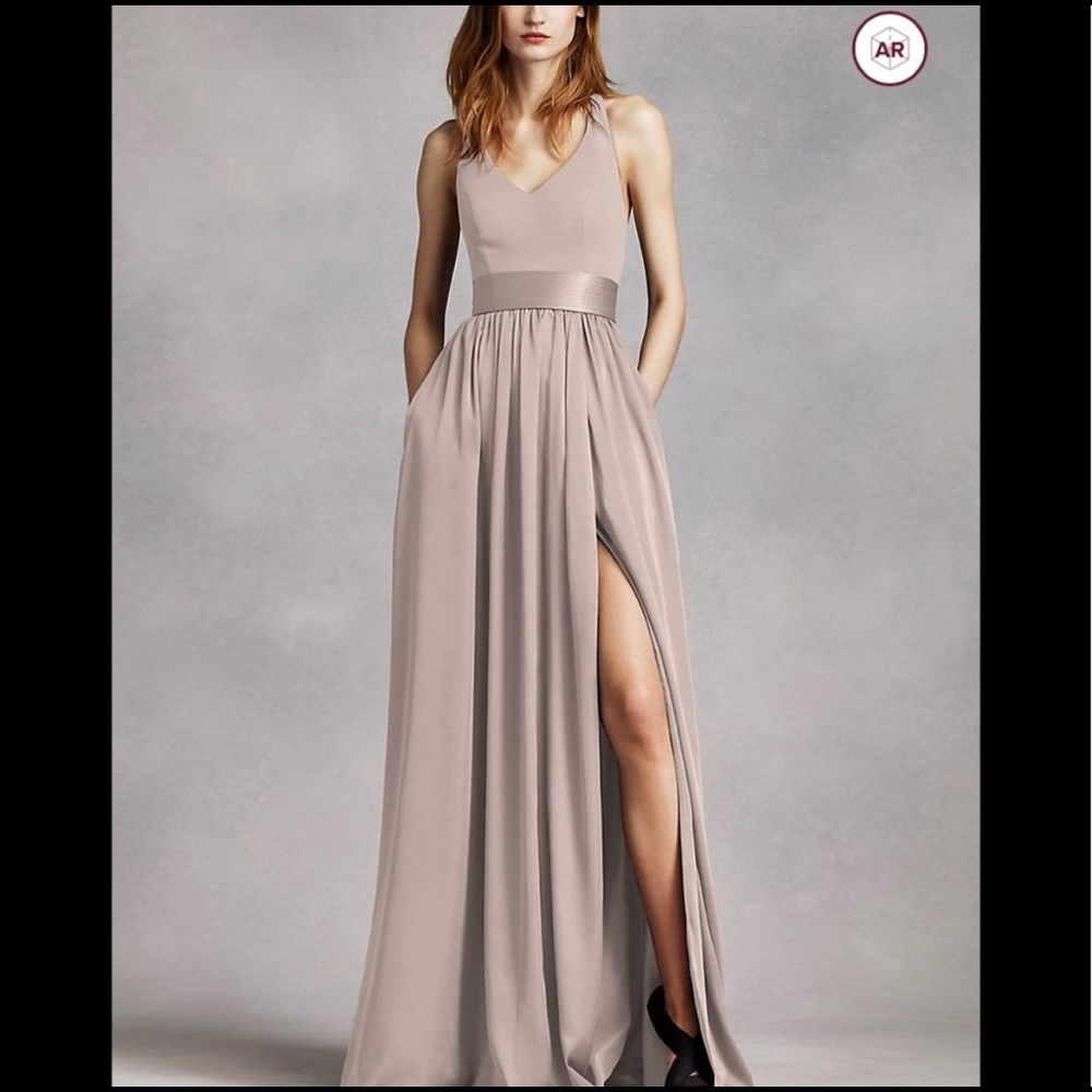 WHITE BY VERA WANG - V NECK CREPE SATIN - COLOR: BISCOTTI - SIZE 6